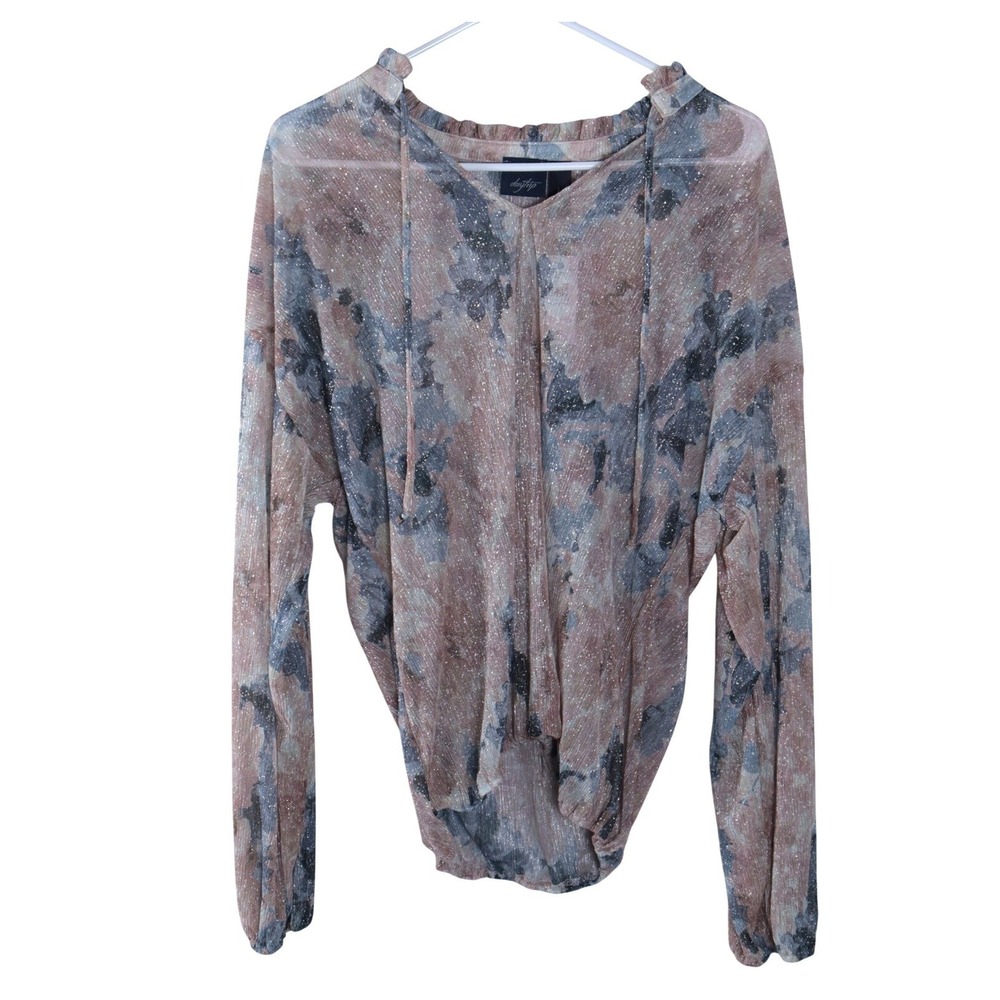 Buckle Daytrip Womens Metallic Abstract Print Dolman Sleeve V-Neck Top Size M
